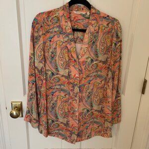 Soft Surroundings Rich Peach/Coral Button Down Peplum Tunic Shirt, Size S